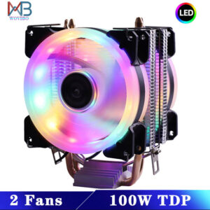 Cpu Cooler 2 Heatpipes 2 Fans Anel Com Led 4 Pin Intel E Amd - Imagem 4