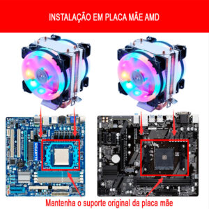 Cpu Cooler 2 Heatpipes 2 Fans Anel Com Led 4 Pin Intel E Amd - Imagem 8