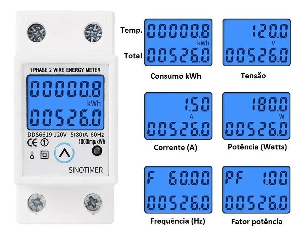 Medidor Consumo De Energia Digital Multifuncional 80a 110v ou 220v ...