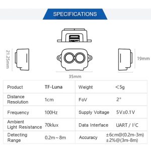 Sensor De Distância Laser Lidar Tfluna Tf-luna 8m Uart I2c Benewake - Imagem 7
