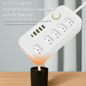 Filtro De Linha Extensão com cabo de 3 metros, 5 Tomadas, 4 USB, 1USB Tipo C, Plástico de segurança Anti-Chama, Regua Cabo - Imagem 7