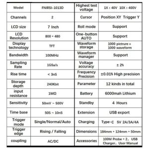 Osciloscópio Touch 100mhz 2 canais Fnirsi 1013D Profissional - Imagem 6
