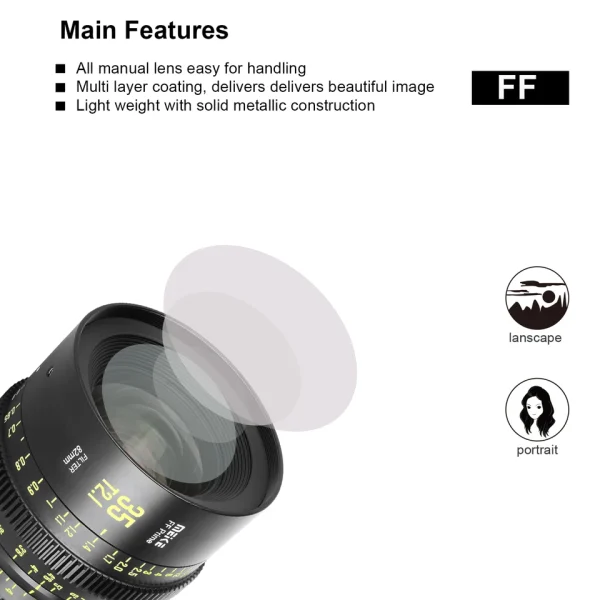 Principais recursos da lente de cinema Meike Prime full frame