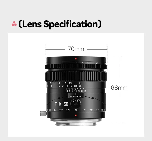 Lente TTArtisan Tilt 50mm F1.4 com medidas