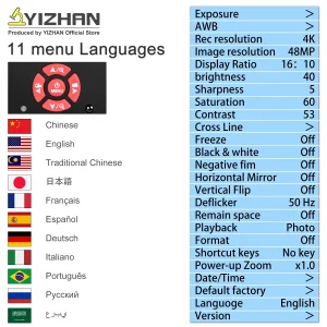 Menu do microscópio digital YIZHAN em português