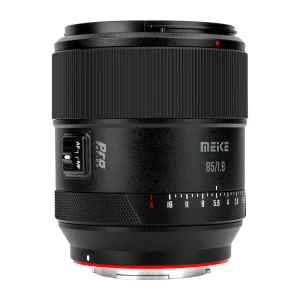 Meike 85mm F1.8 Pro de lado, com o anel de abertura