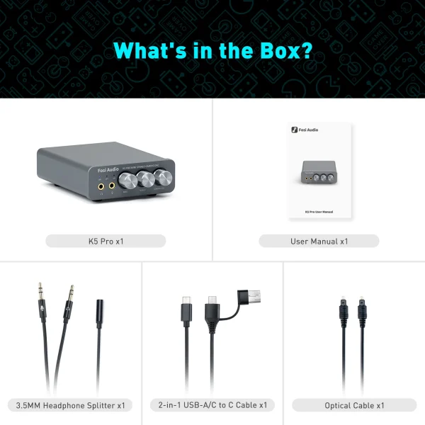 Conteúdo da caixa do Fosi Audio K5 PRO