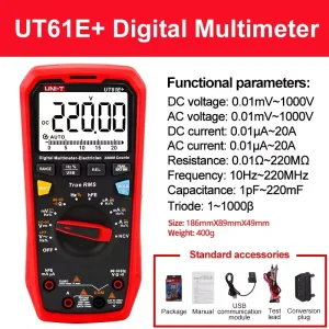 Faixas de medição e acessórios do UNI-T UT61E+