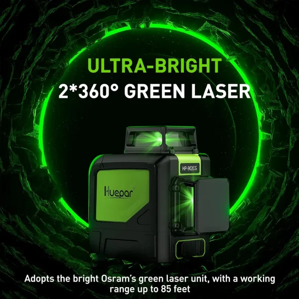 Linhas verdes de 360° na horizontal e na vertical do Huepar 902CG