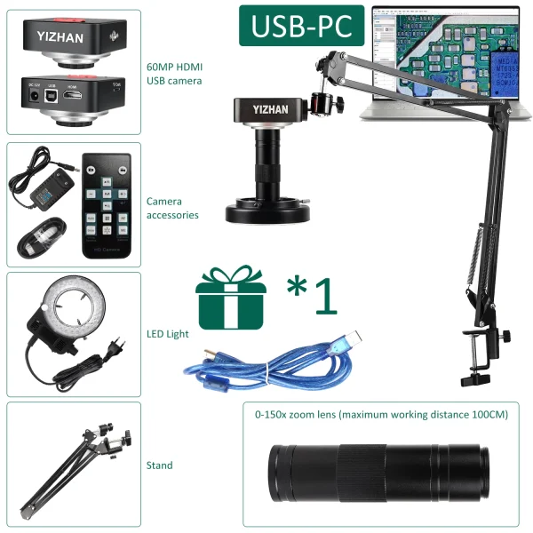 Kit do microscópio digital YIZHAN 4K com câmera de 60 MP
