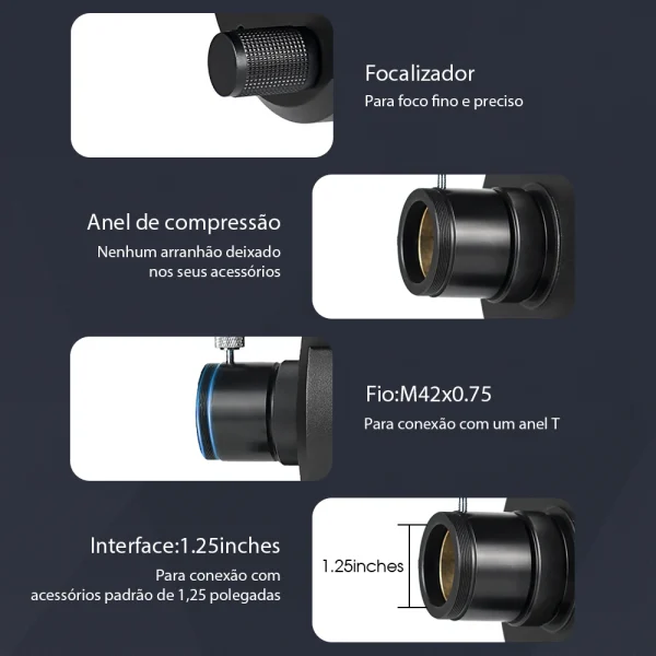 Focalizador, rosca M42 e encaixe de 1,25 polegada do MK105