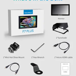 Conteúdo da caixa do FEELWORLD F7 PLUS versão padrão