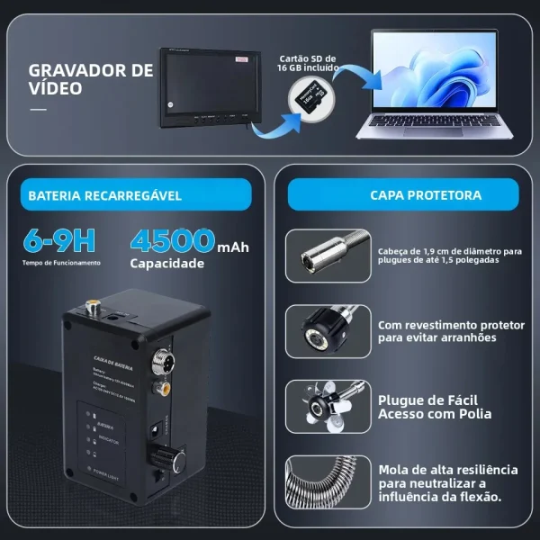 Bateria recarregável da câmera de inspeção WENQUIX