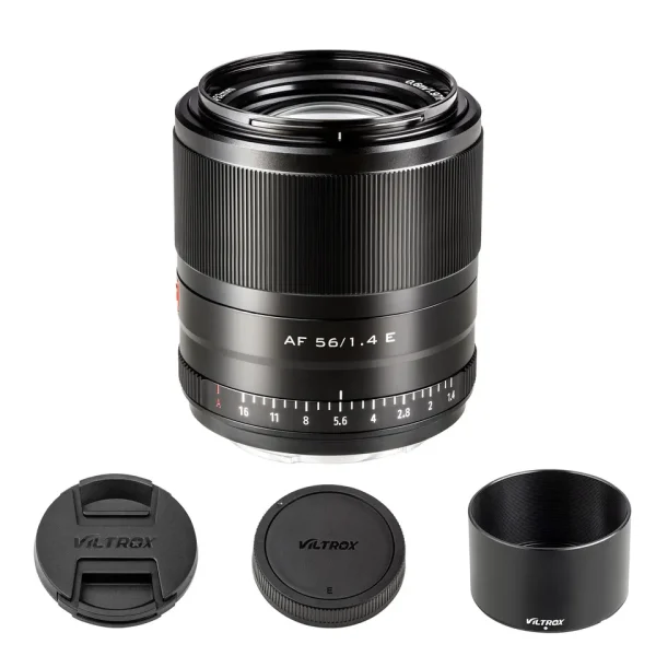 Lente Viltrox F1.4 E com para-sol e tampas