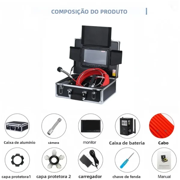 Conteúdo da maleta da câmera de inspeção WENQUIX