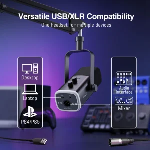 Conexões USB-C e XLR do microfone FIFINE AM8T