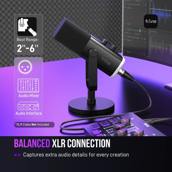 Conexão XLR balanceada do microfone FIFINE AM8