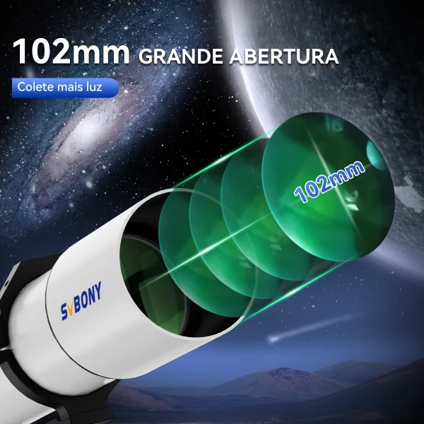 Abertura de 102 mm do telescópio SVBONY SV48P