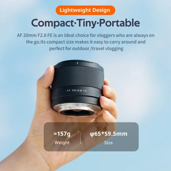 Viltrox 20mm compacta: cerca de 157 g e 65 x 59,5 mm