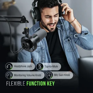 Mudo por toque, ganho e volume do fone no FIFINE K688
