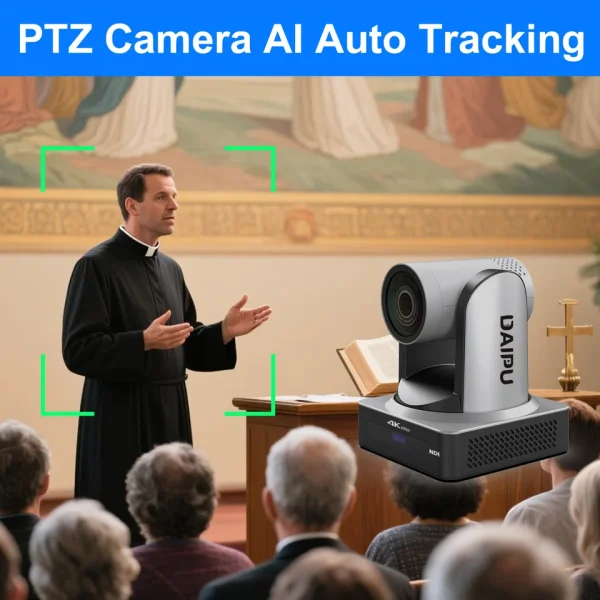 Rastreamento automático por IA da câmera PTZ DAIPU numa igreja