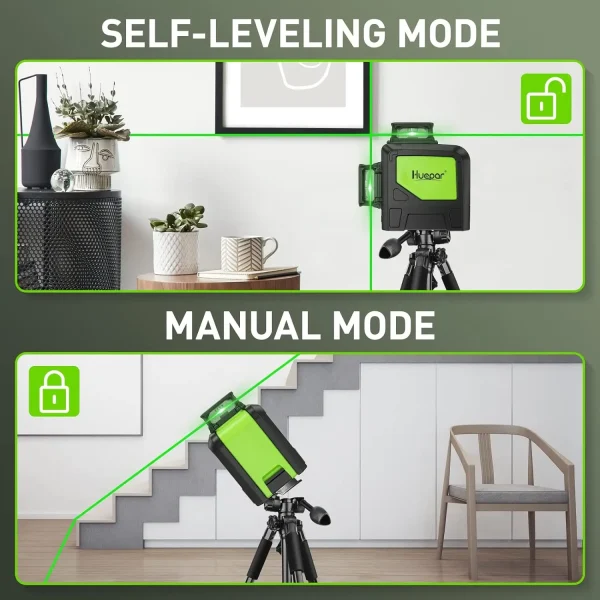 Modo autonivelante e modo manual do Huepar 902CG