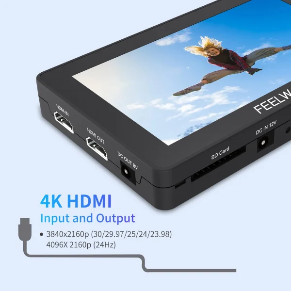 Entrada HDMI 4K do monitor FEELWORLD F6 PLUS V2