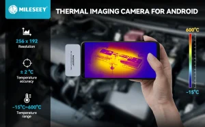 Câmera térmica Mileseey TR256i conectada a um celular Android