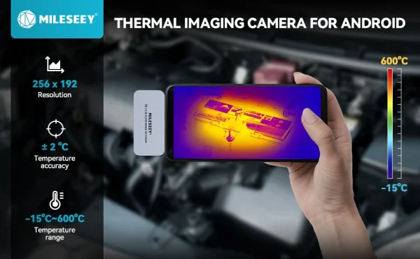Câmera térmica Mileseey TR256i conectada a um celular Android
