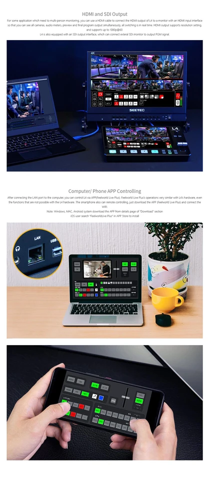 Saídas HDMI e SDI e controle pelo aplicativo na FEELWORLD L4