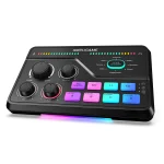 Mixer de áudio FIFINE AmpliGame SC8 preto com pads e iluminação RGB