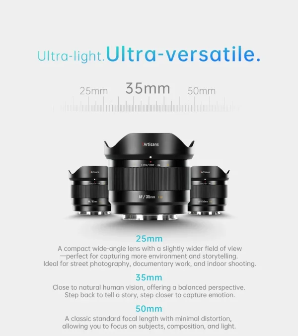 Lentes 7artisans AF LITE de 25, 35 e 50 mm F1.8