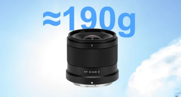 Viltrox 9mm F2.8 Air com cerca de 190 g