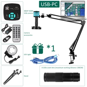 Kit do microscópio digital YIZHAN 4K com câmera, lente 150x, luz LED e braço articulado