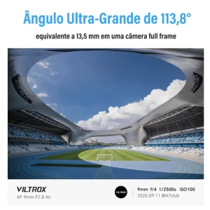 Ângulo ultra amplo de 113,8° da Viltrox 9mm F2.8