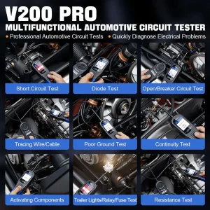 Testes do VDIAGTOOL V200PRO: curto, diodo, circuito aberto e continuidade