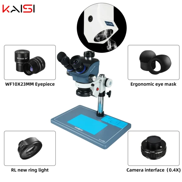 Oculares WF10X/23 mm, protetores, luz de anel e adaptador de câmera do TX-350S