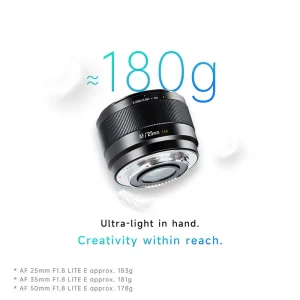 Lente 7artisans AF LITE com cerca de 180 g