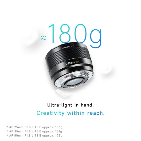 Lente 7artisans AF LITE com cerca de 180 g