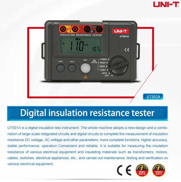 Testador digital de resistência de isolamento UNI-T UT501A