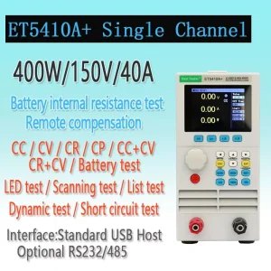 Funções da carga eletrônica ET5410A+: CC, CV, CR, CP, teste de bateria e de LED