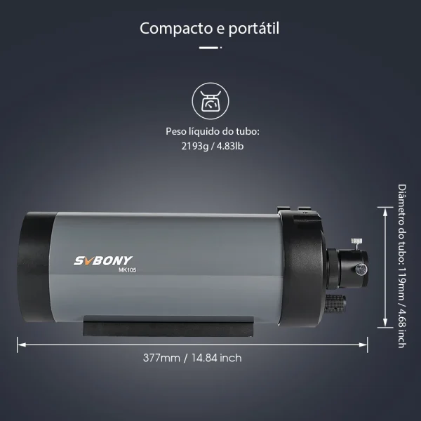 Tamanho compacto do telescópio SVBONY MK105