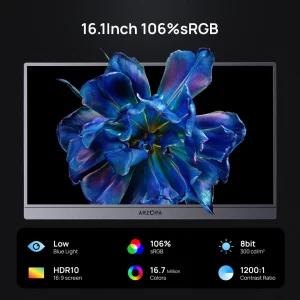 Tela de 16,1 polegadas do ARZOPA Z1FC com HDR10 e 8 bits