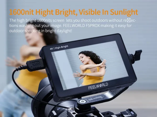 Tela de 1600 nits do FEELWORLD F5 PROX visível ao sol