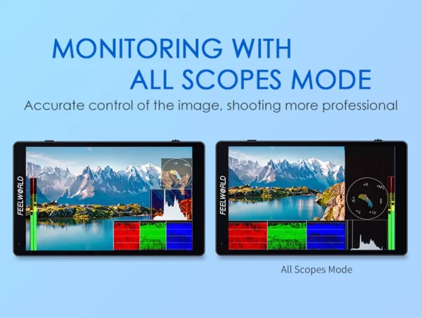 Modo com todas as ferramentas de monitoramento do FEELWORLD F7 PRO