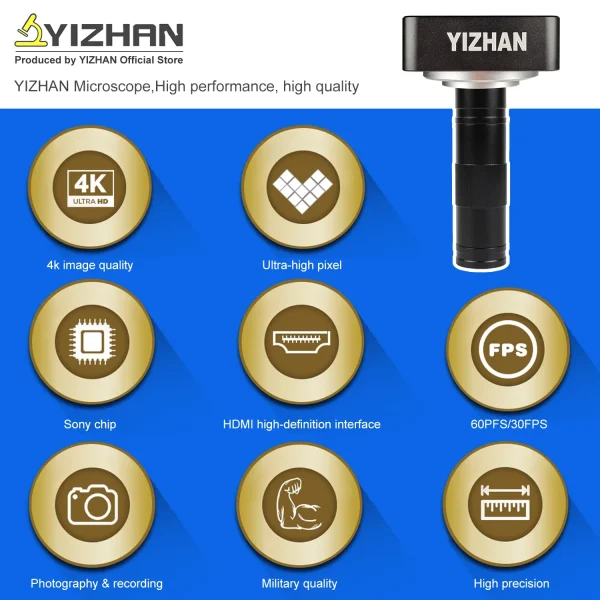 Recursos do microscópio digital YIZHAN: 4K, sensor Sony e saída HDMI