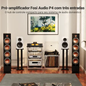 Fosi Audio P4 com três entradas em sistema de som