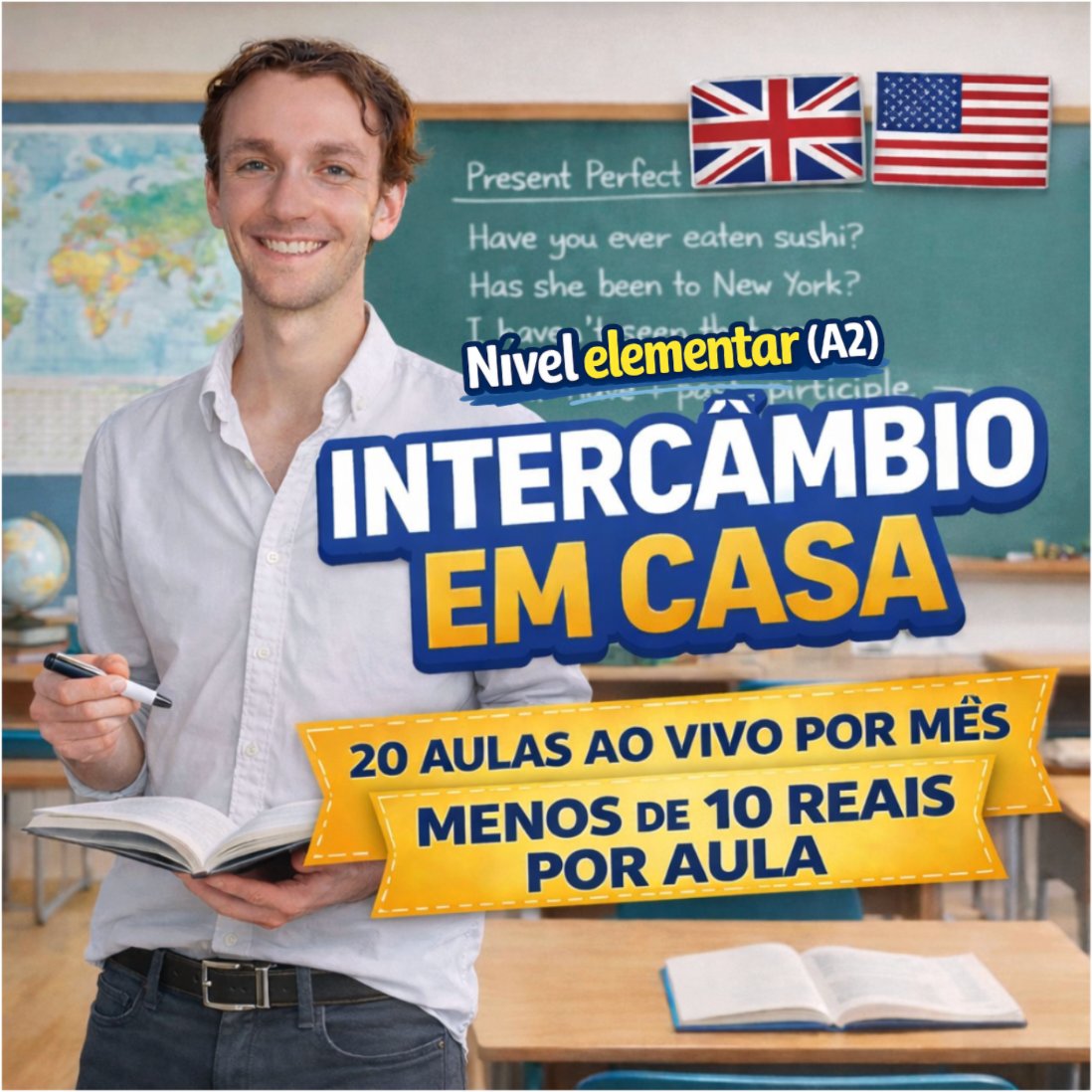 Intercâmbio em Casa — aulas de inglês ao vivo da IC English School