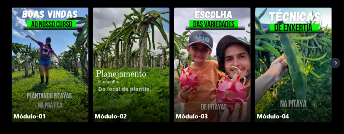Módulos do curso Plantando Pitayas na Prática: plantação, variedades e enxertia de pitaya