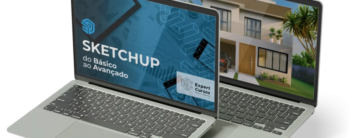 Curso de SketchUp do básico ao avançado da Expert Cursos, com projeto de sobrado em 3D